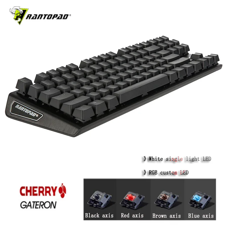 Дешево Rantopad MXX Cherry GATERON Механическая игровая клавиатура 87 Key Deluxe Edition 4 алюминиевая ось крышка белый одноцветный RGB светодиодный