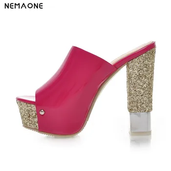 

NEMAONE 2019 New sexy high heels sandals women shiny glitter women slippers peep toe party shoes woman