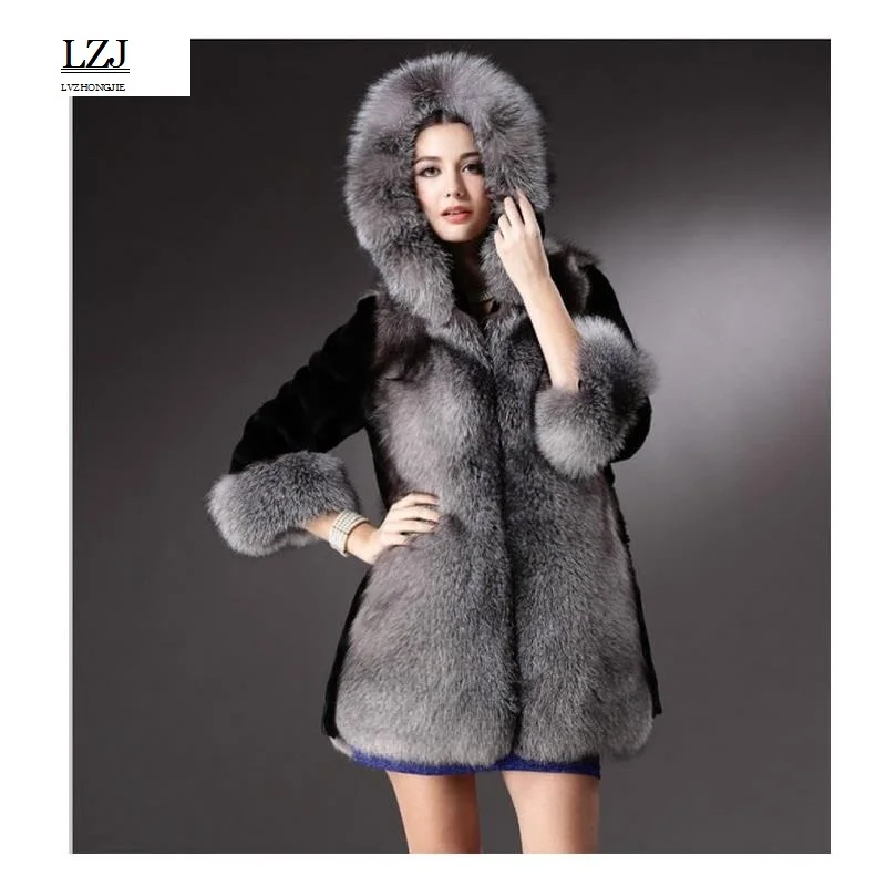 

LZJ High quality Fur Vest coat Luxury Faux Fox Warm Women Coat Vests Winter Fashion furs Women's Coats Jacket Gilet Veste 3XL
