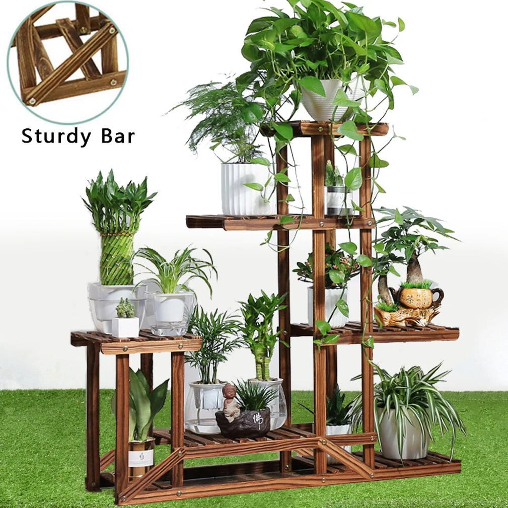 

Garden Plant Stand Six-tiered Planter Display Shelf Indoor Outdoor Flower Rack for Patio Decor
