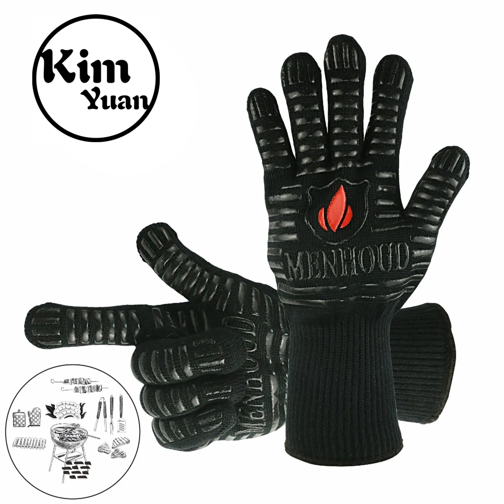 

KIM YUAN BBQ Grill Cooking Gloves Oven Mitts for Extra Forearm Protection for Fireplace, Baking, Potholder and Oven