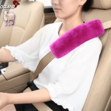 OGLAND Genuine Merino Sheepskin Car Seat Safety Belt Pad Cover For Car Accessories Neck Shoulder Strap