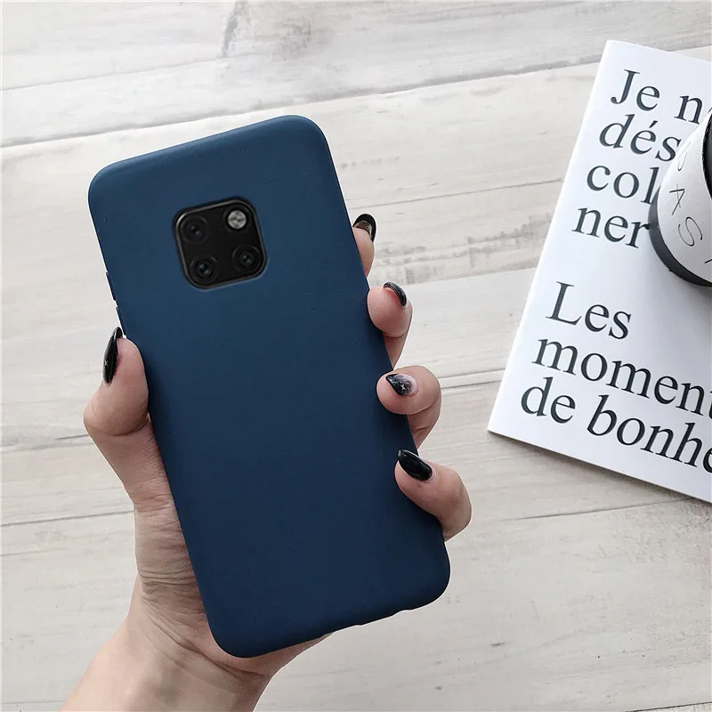 matte silicone phone case on for huawei mate 10 lite 20 lite mate20 mate10 lite 9 pro mate 30 candy color soft tpu back cover - Цвет: navy