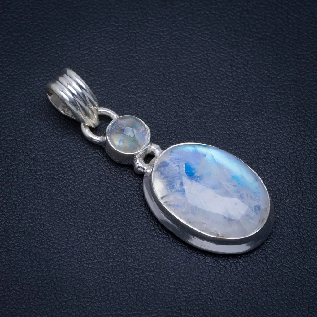 

Natural Rainbow Moonstone Handmade Unique 925 Sterling Silver Pendant 1.5" A4623