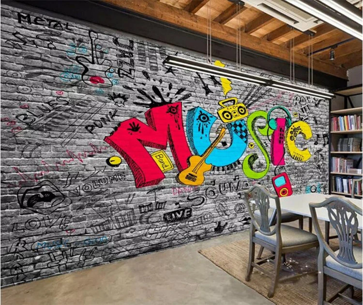 カスタム壁画壁紙クリエイティブグラフィティアート音楽レンガ壁画 Ktv バーリビング家の壁の装飾壁紙植物 Wallpapers Aliexpress