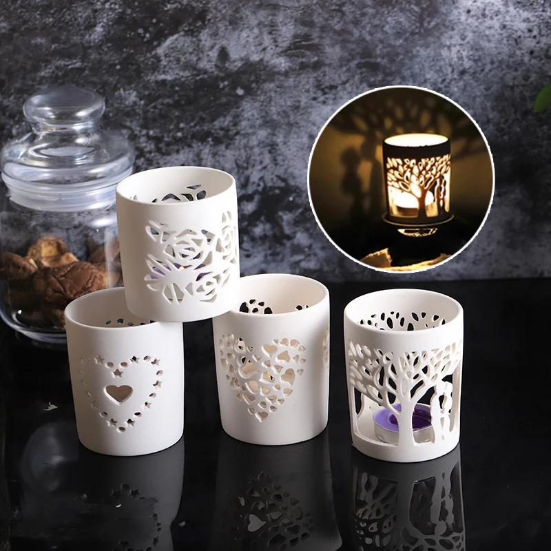 Portavelas de cerámica blanca mate candelita votiva, portavelas de