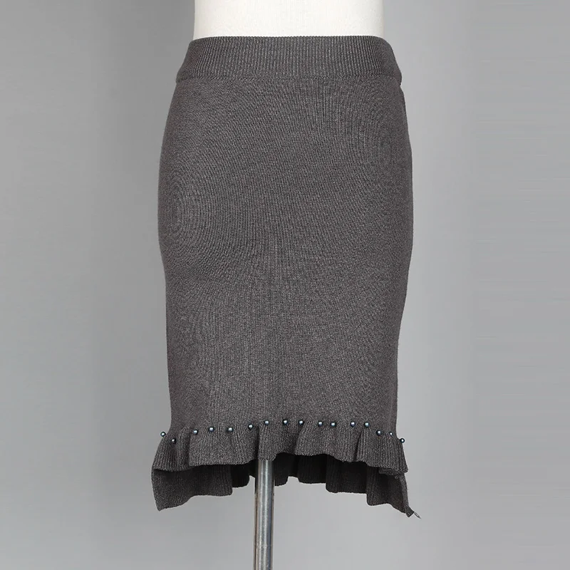 ShejoinSheenjoy Split Ruffles Hem Knitted Midi Women Skirt Beading High-Waist Autumn Winter Skirts Womens Bodycon Students Skirt (8)