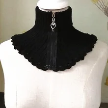 Осенне-зимний женский шерстяной клетчатый шарф, воротник на молнии, высокий вязаный шерстяной воротник, Хлопковый вязаный шарф, теплый галстук черного цвета