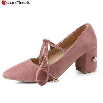 

MoonMeek 2020 new arrive spring autumn women pumps pointed toe high heels simple elegant lace up sexy ladies shoes