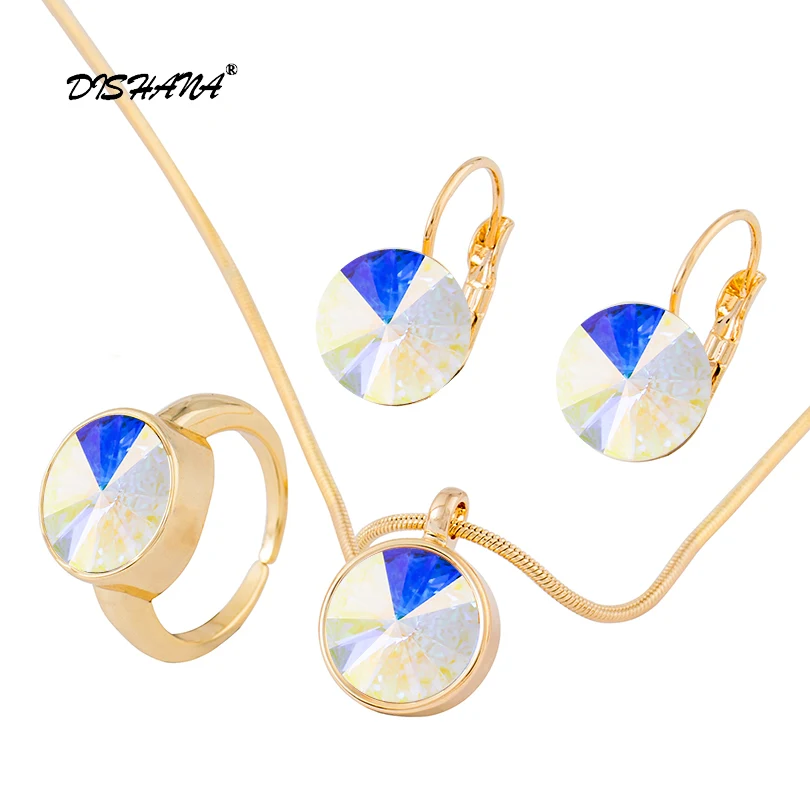 Комплект из колье серёг и кольца с австрийским кристаллом|jewelry sets for women|party jewelry