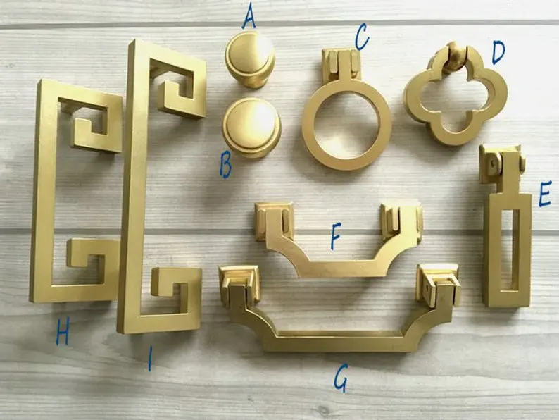 

2.5" 3.75" 5" Cabinet Door Knob Pull Handle Brushed Brass Dresser Knobs Drop Ring Drawer Handles Kitchen Pull