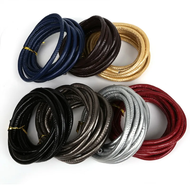 3meters/lot 6mm Thickness Sewed PU Leather Cord Rope String DIY Craft