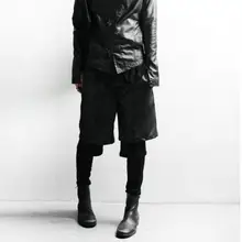 Корейская версия Весна и осень PU сшивание Поддельные Три пьесы Дизайна Большие размеры черный повседневная мужская Штаны/ 27-40