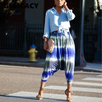 

Women Retro Print Harem Pants Pleated Elastic Waist European Style Female Full Length Fashion Trousers Pantalones