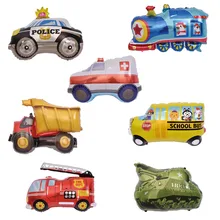 DIY Cartoon Car Balloons Fire Truck Car Train Foil Balloon Ambulance Globos Children Gifts Birthday Party Decorations Kids balls