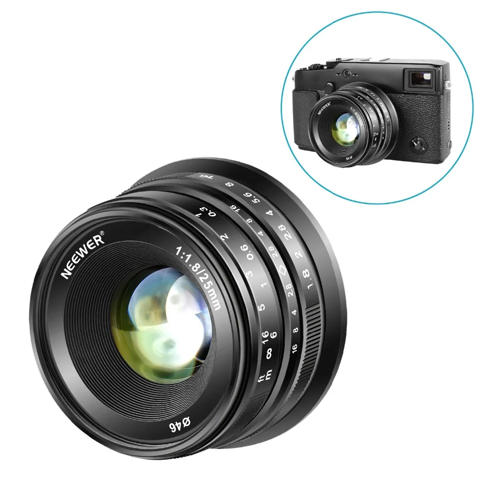 Neewer 25 мм f/1,8 ручная фокусировка Prime фиксированный объектив для Fujifilm APS-C цифровых беззеркальных камер XPro2 XE3 XH2 X100F X100T X100S