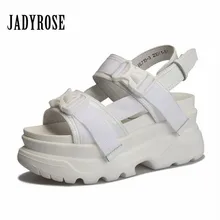 Jady Роза летние белые женские повседневные сандалии из натуральной кожи 6 см платформа криперы удобная женская обувь на плоской подошве