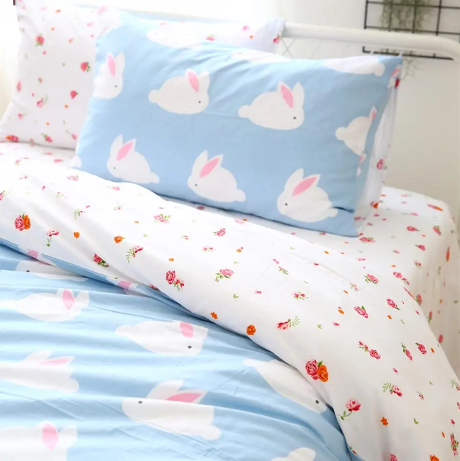 

Cute cartoon blue rabbit bedding set teen kid,cotton twin full queen single double home textile bedsheet pillowcase duvet cover