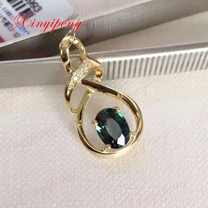 

dark blue Color jewelry Women 18 k yellow gold inlaid 100% natural Sapphire pendant necklace fashion accessories
