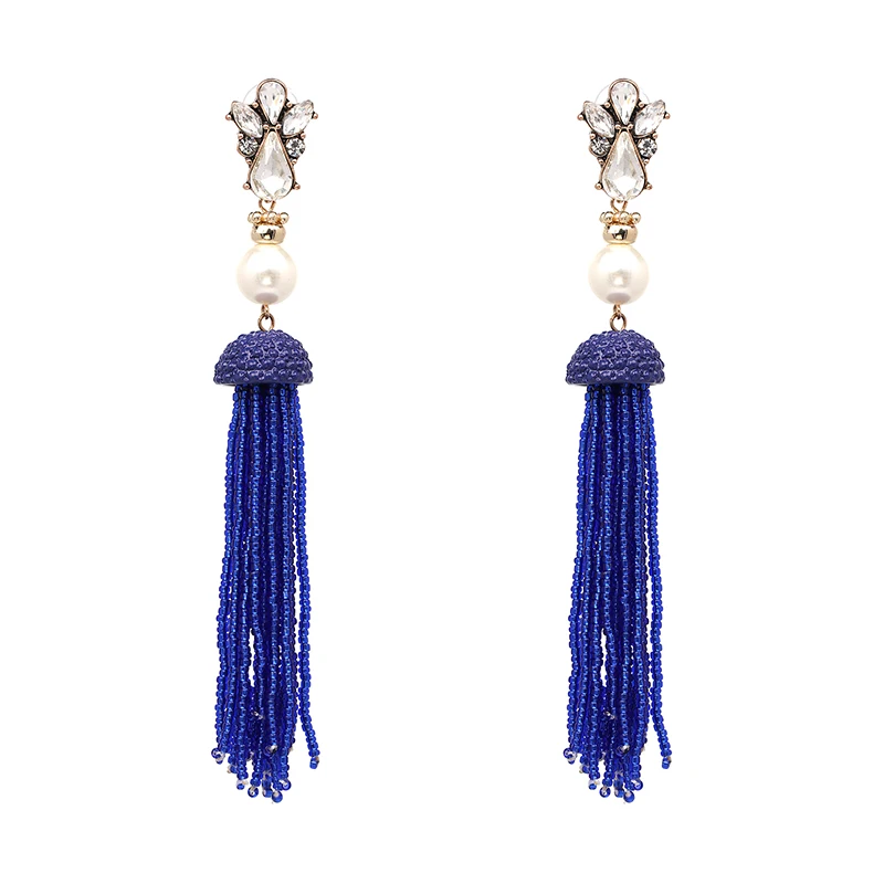 JUJIA 9 COLORS RESIN BEADS TASSEL LONG DANGLE DROP EARRINGS STATEMENT EARRING BEADED TASSEL EARRINGS FRINGED EARRING JEWELRY NHJJ3018