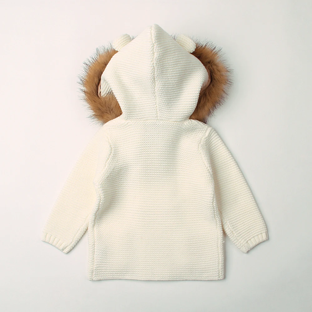 Зимние модные свитера для малышей, кардиганы, Осенние вязаные куртки с капюшоном для новорожденных, детская одежда с длинными рукавами и рисунком медведя