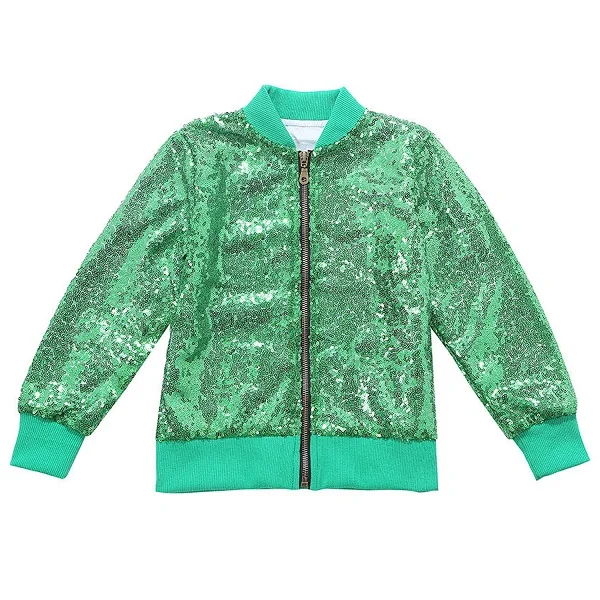 Детская джазовая куртка с блестками для девочек, повседневная одежда для выступлений в стиле хип-хоп, танцев, сцены, пальто 5 цветов - Цвет: Зеленый