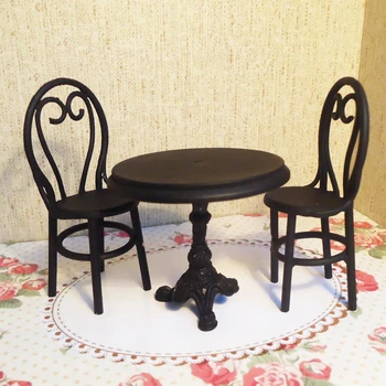 

1/12 Dollhouse Miniatures Furniture Black Dining Table Chairs Model Set