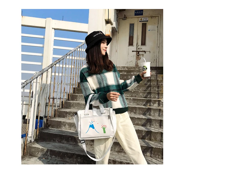 Menghuo Women Canvas Handbag Cartoon Printed Shoulder bag Female Large Capacity Ladies Beach Bag Women Canvas Tote Shopping New _11