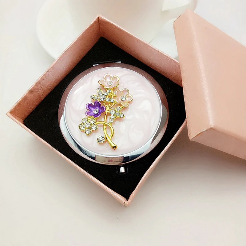 

Rhinestone Flower Beauty Makeup Compact Pocket Mirror Makeup Party Wedding Mirror Double-Side Folde Compact Mirrors