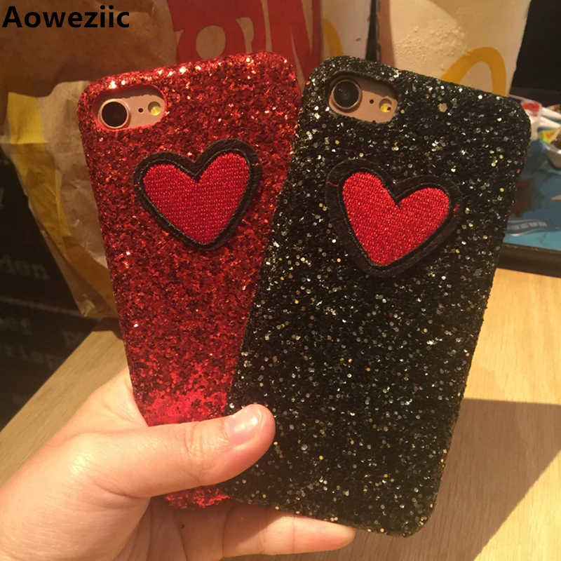 

Aoweziic New flash powder star For iPhone X XS MAX mobile phone shell Plush love 6 6S anti 7P 8plus silicone soft set female