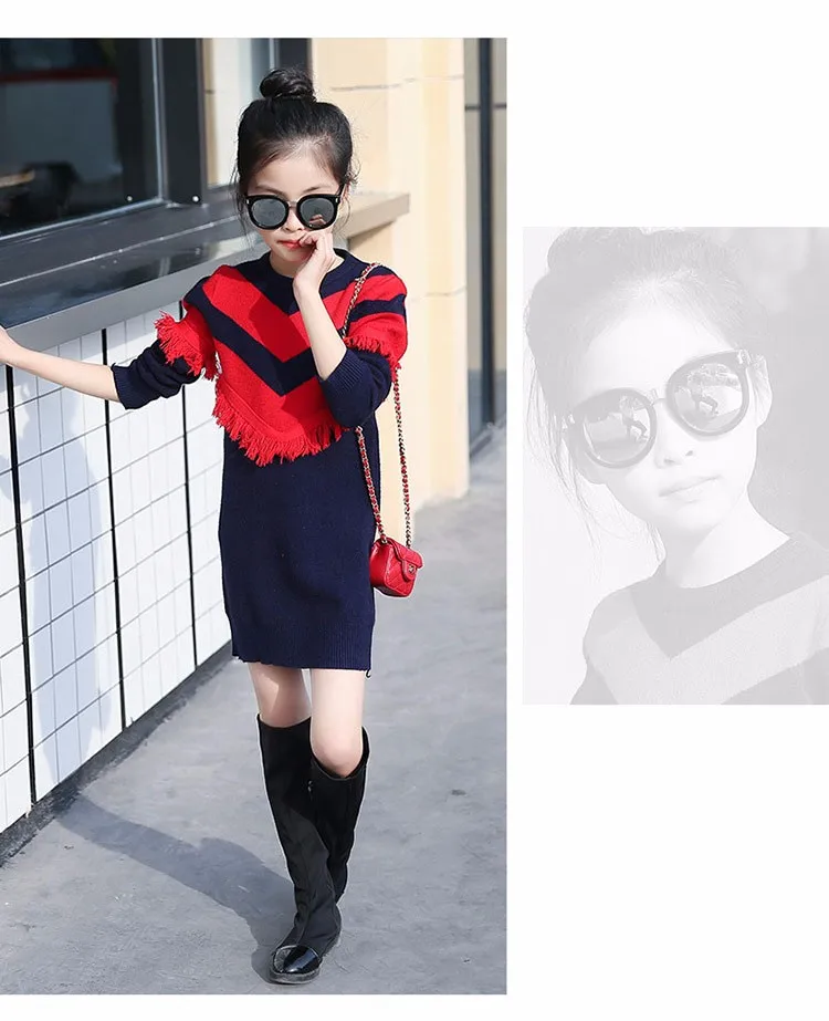 2017 new knitting tassels girls sweater spring autumn winter casual children school clothing preppy style knitted kids sweaters girls dresses 6 7 8 9 10 11 12 13 14 15 16 years old little teenage big girls long sweater dress (12)