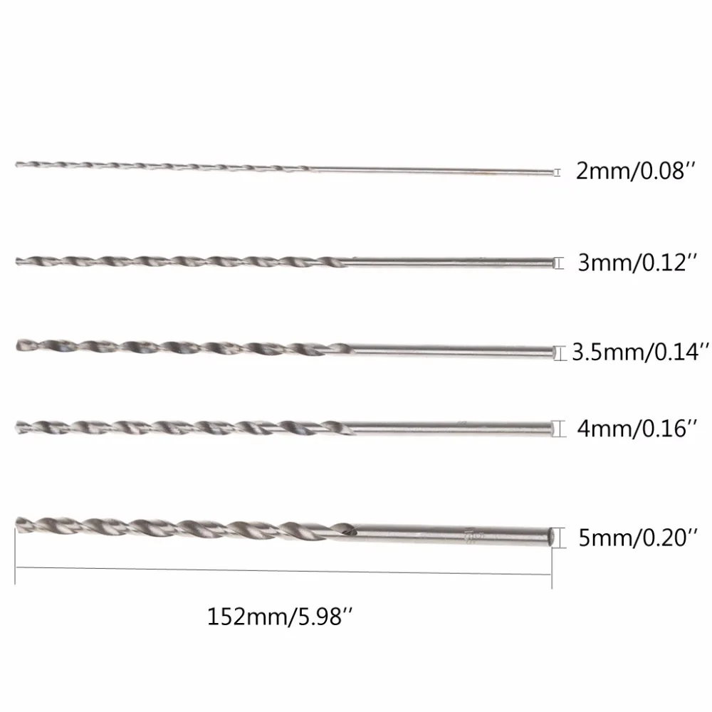 YOFE 5 шт. 2-5 мм 152 мм длинные HSS Твист Бурение цилиндрическим хвостовиком инструмента электродрель 11AG400164
