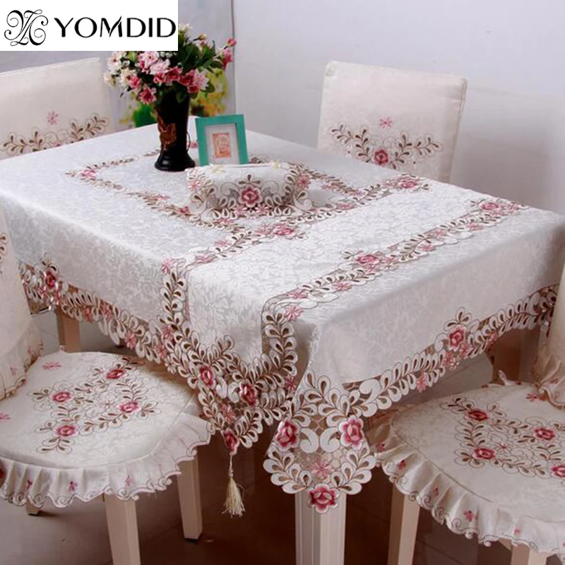  Embroidered Floral Lace Tablecloth Europe Style Edge Dustproof Table Cloth for Wedding Home Party T