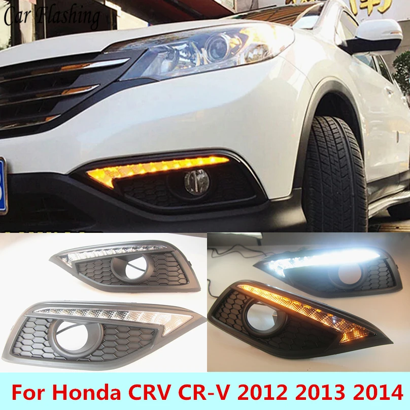 

Car Flashing 1pair For Honda CRV CR-V 2012-2014 LED DRL Daytime Running Light Daylight yellow turn Signal lamp car Styling drl