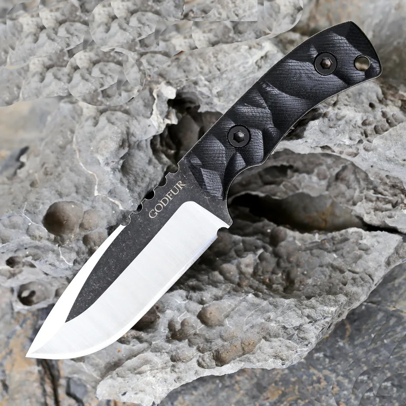 GODFUR outdoor fixed blade knife 8CrMoV blade G10 handle camping