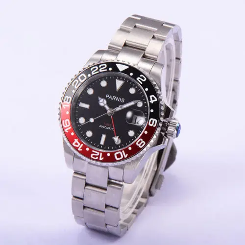 40 мм Parnis механические часы черный красный керамический ободок черный циферблат GMT светящиеся знаки сапфировое стекло автоматические мужские часы - Цвет: D
