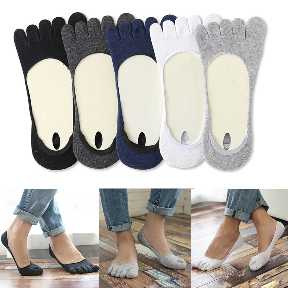 Men Invisible Toe Socks Non Slip Ultra Low Cut Five Fingers Socks High