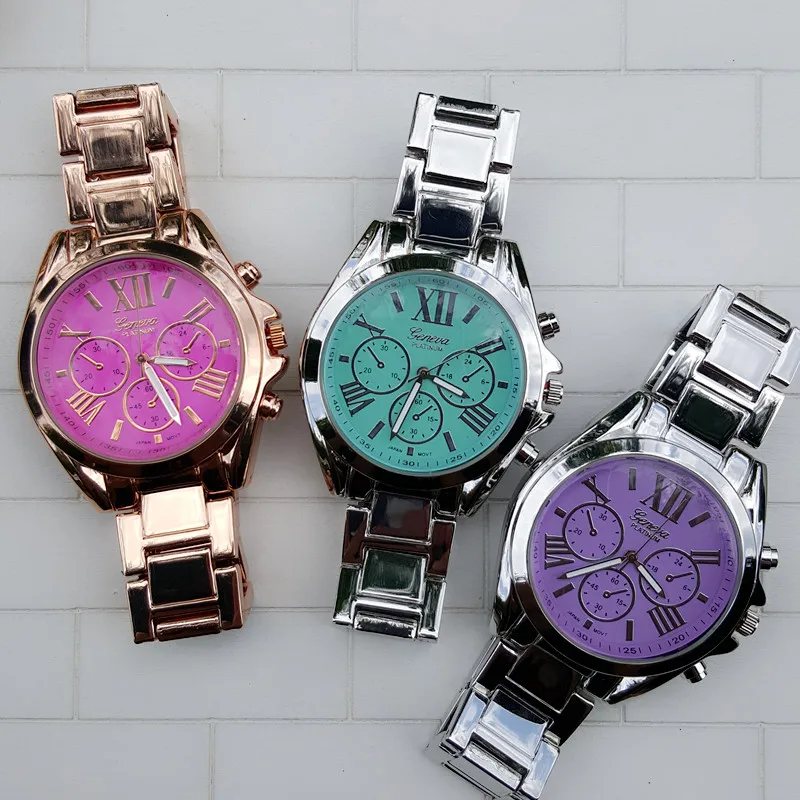 

Women Watch 2016 Stainless Steel Geneva Watch,Top Quality Japan Movet Colored Face Link Watch Two Tone Bracelet Watch