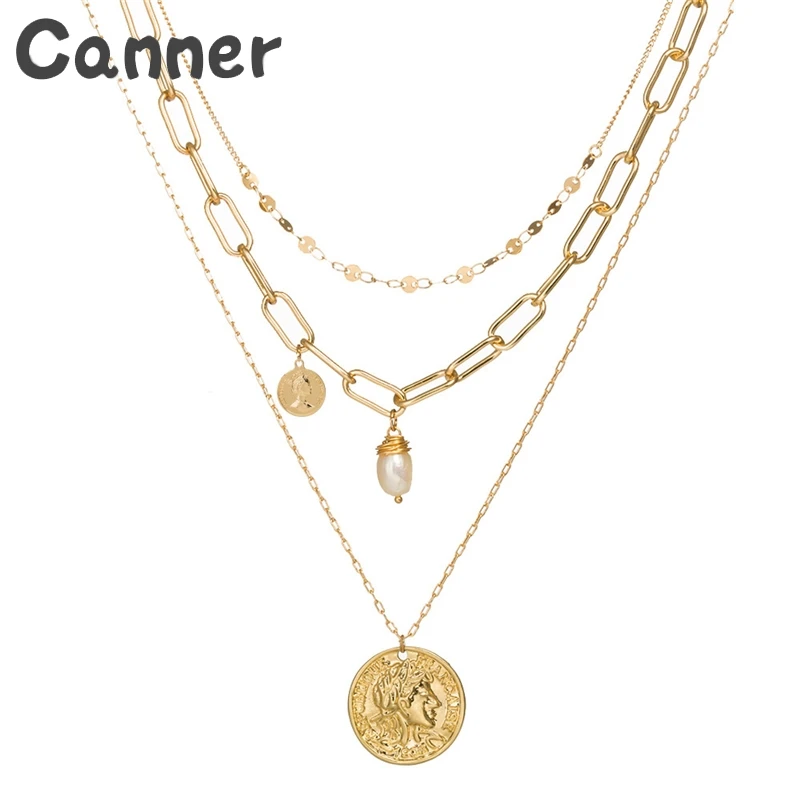 Ожерелье Canner из жемчуга каури для женщин, колье из хрустальных бусин, многослойное ожерелье с цепочкой, массивные ювелирные изделия, колье A40 - Окраска металла: H
