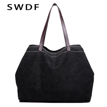 

SWDF 2020 New Casual Ladies Shoulder Bag Canvas Bags for Women Tote Chain Handbags Large Capacity Mummy Special Messenger Bag