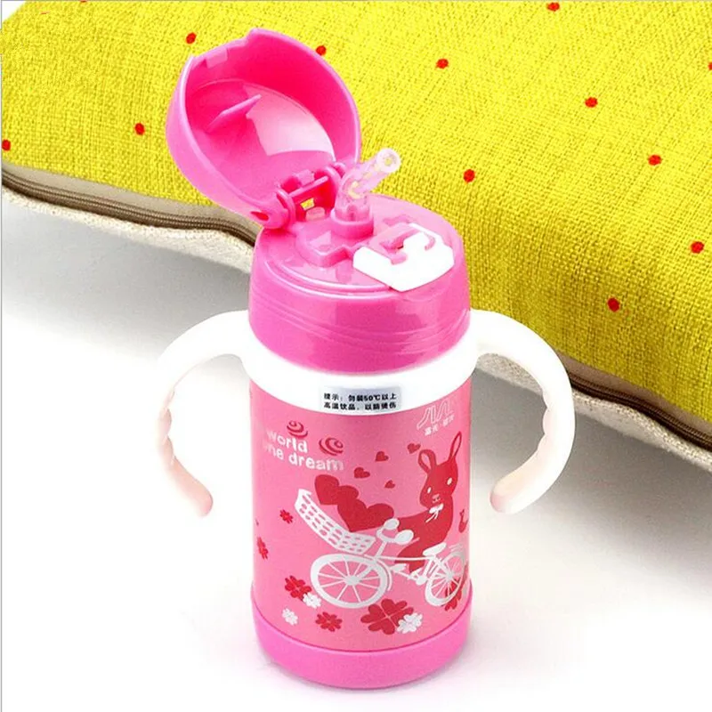 Student drinking insulation straw cup stainless steel children thermos