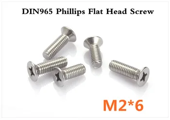 

1000pcs/lot DIN965 M2*6 Stainless Steel A2 Phillips Flat Head (Cross recessed countersunk head screws) Machine Screw