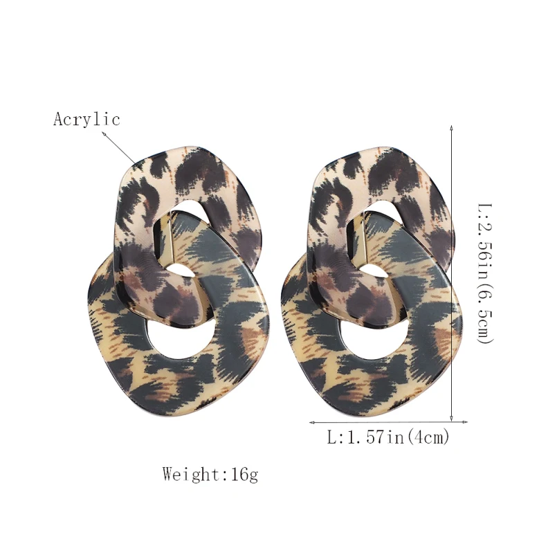 MANILAI Geometric Charm Leopard Grain Acrylic Dangle Big Earrings Women Fashion Jewelry Statement Earrings For Party Wholesale