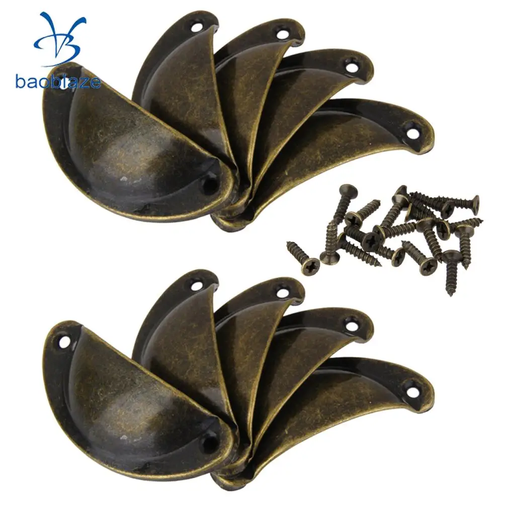  NEW 40Pcs Retro style Brass Cabinet Knob Shell Cup Cupboard Drawer Pull Handle Bronze	
