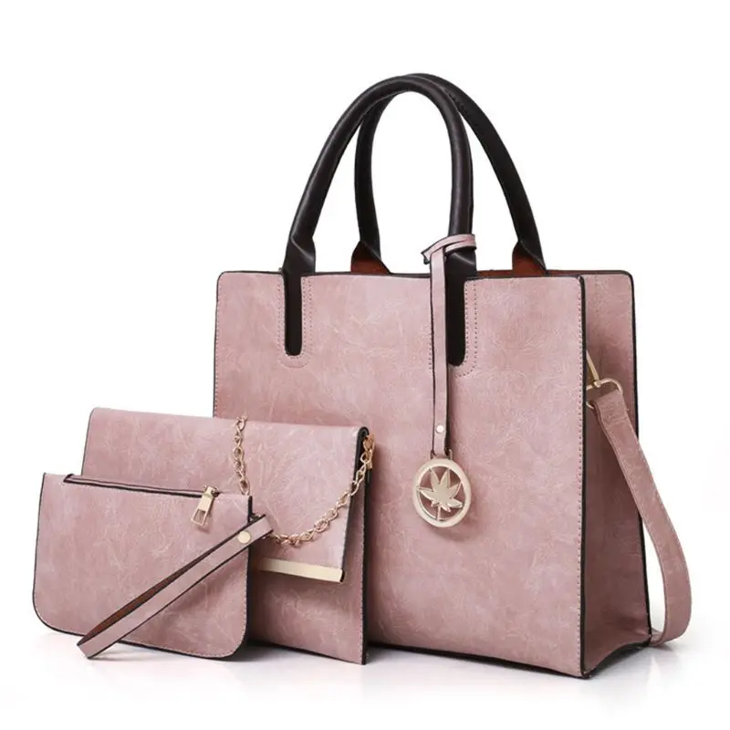 

2018 Women's Bags Set 3pcs Women's Large Leather Bag Ladies Shoulder Tote Fashion Messenger Bag Luxury Handbags for Girl Women