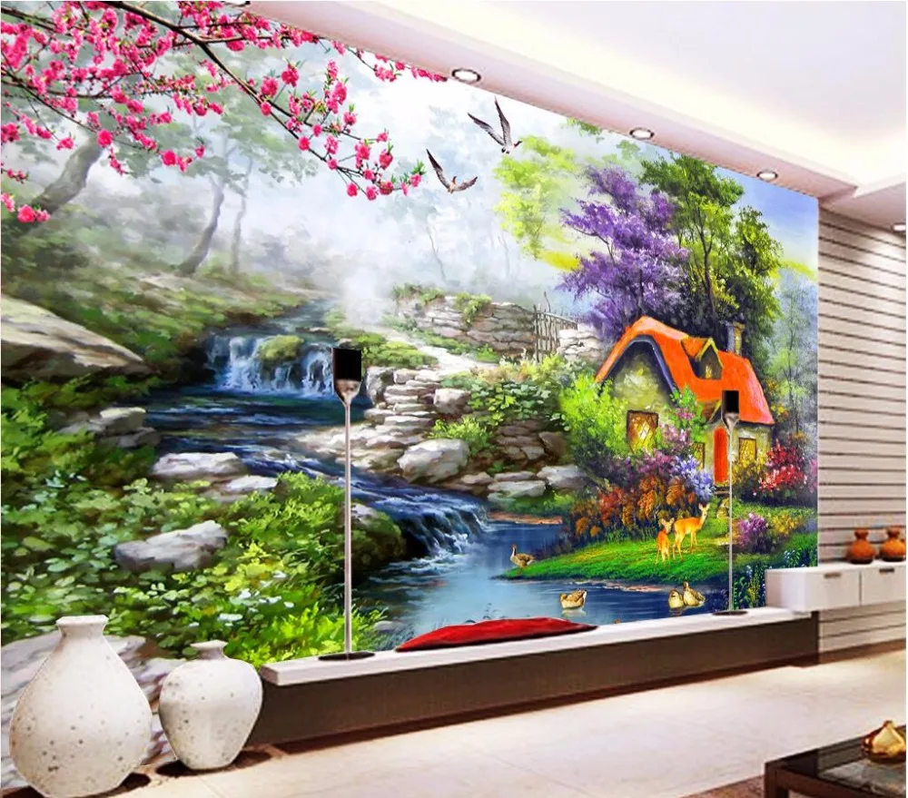 Kustom Mural 3d Foto Wallpaper Pedesaan Rumah Decor Minyak Lukisan