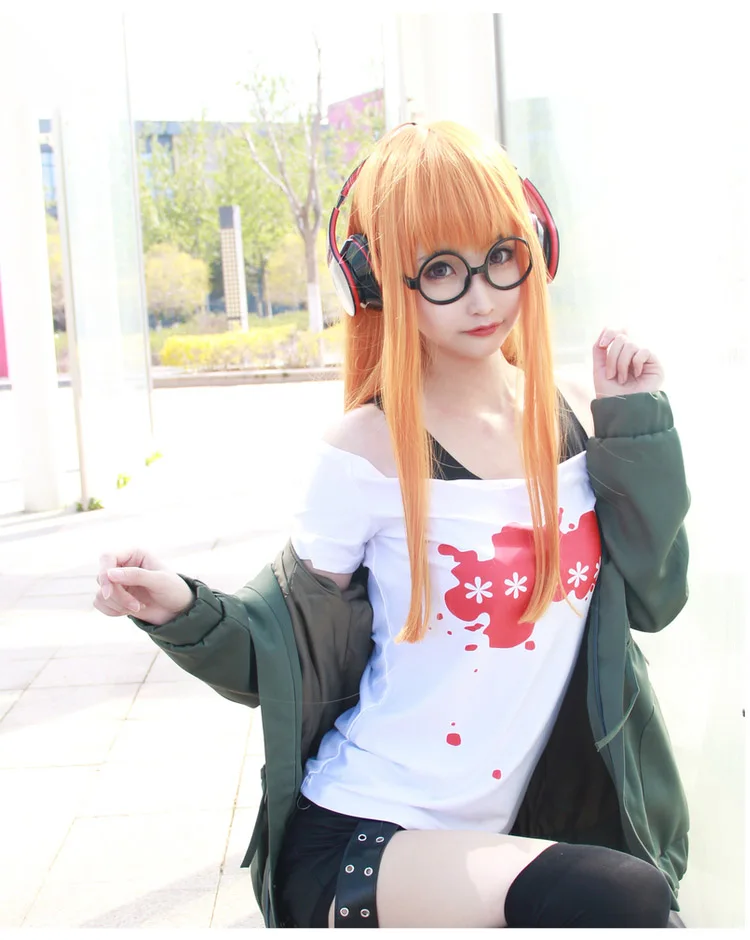 Cosplay&ware Anime Cosplay Persona 5 Costume Futaba Sakura Uniforms Jacket T-shirt Shorts Belt Stockings Glasses -Zentai shop online