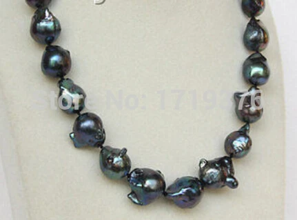 

Free shipping >>@ > 17inch Baroque black Reborn keshi pearls necklace dragon clasp