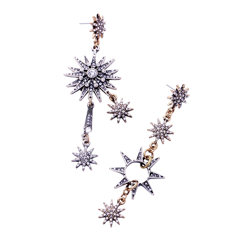 KISS ME Asymmetric Rhinestone Stars Earrings New Design Long Drop Earrings for Women Luxury Jewelry