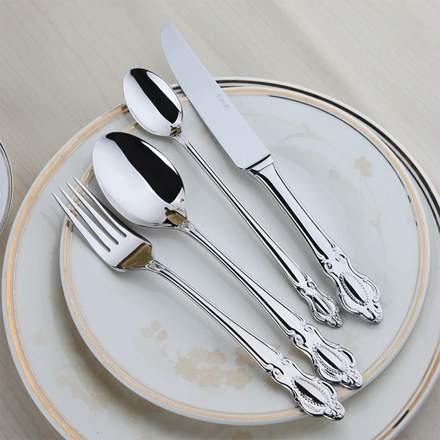24 Pieces Stainless Steel Flatware Set Crown Handle Knives Fork 24 Pieces Stainless Steel Flatware Set Crown Handle Knives Fork Spoon Silverware Sets Wedding Cutlery